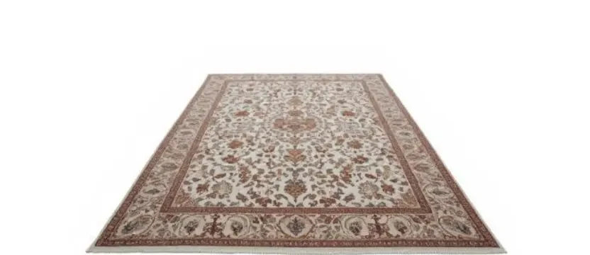 SKKS professional medium carpet cleaning service 51 to 100 sqft showing a sanitized cream floral patterned area rug