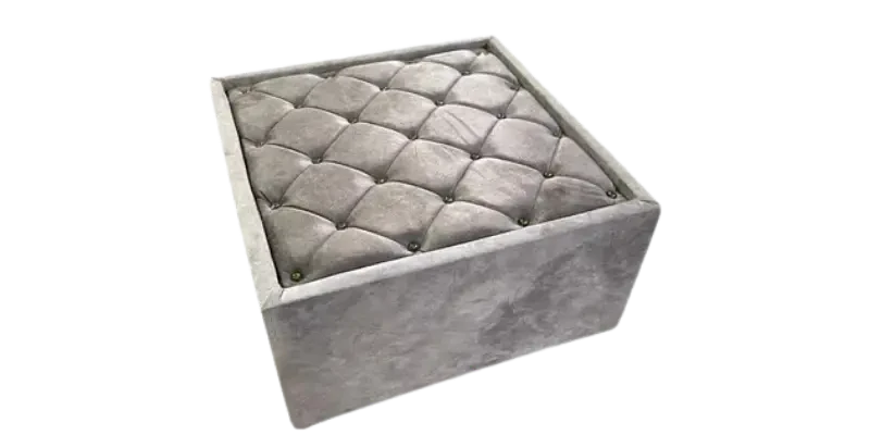 SKKS expert centre table cleaning service showing a spotless grey tufted upholstered table completely dust free