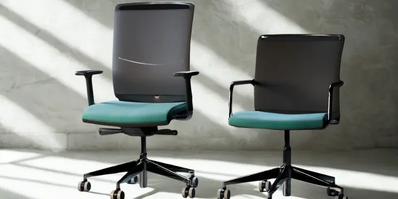 SKKS professional chair cleaning service showing two spotless modern office chairs with fresh teal cushions
