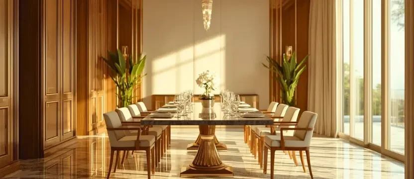 Sparkling clean and dust-free modern dining room after a professional home deep cleaning service by SKKS