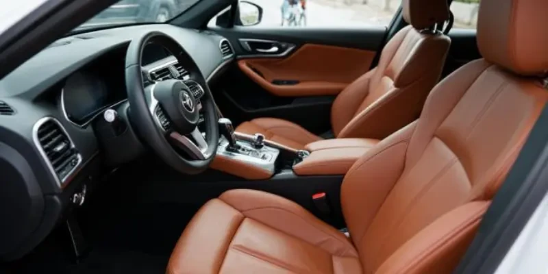 SKKS premium doorstep car interior cleaning and vacuuming service showing perfectly conditioned spotless tan leather seats