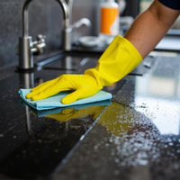 SKKS professional kitchen deep cleaning and degreasing service wiping black countertop