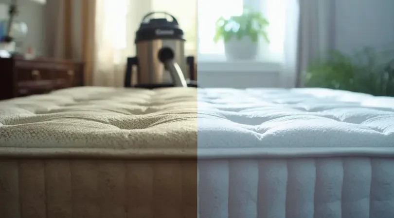 Professional mattress deep cleaning before and after results in Noida by SKKS Cleaning Services